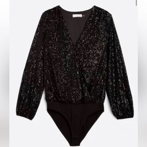 Heatherly Cervina Sequin Knit Bodysuit in Black